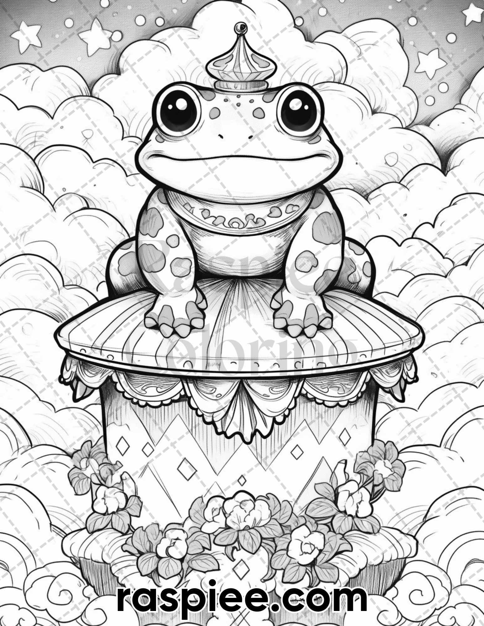 50 The Frog Kingdom Grayscale Coloring Pages for Adults, Printable PDF Instant Download