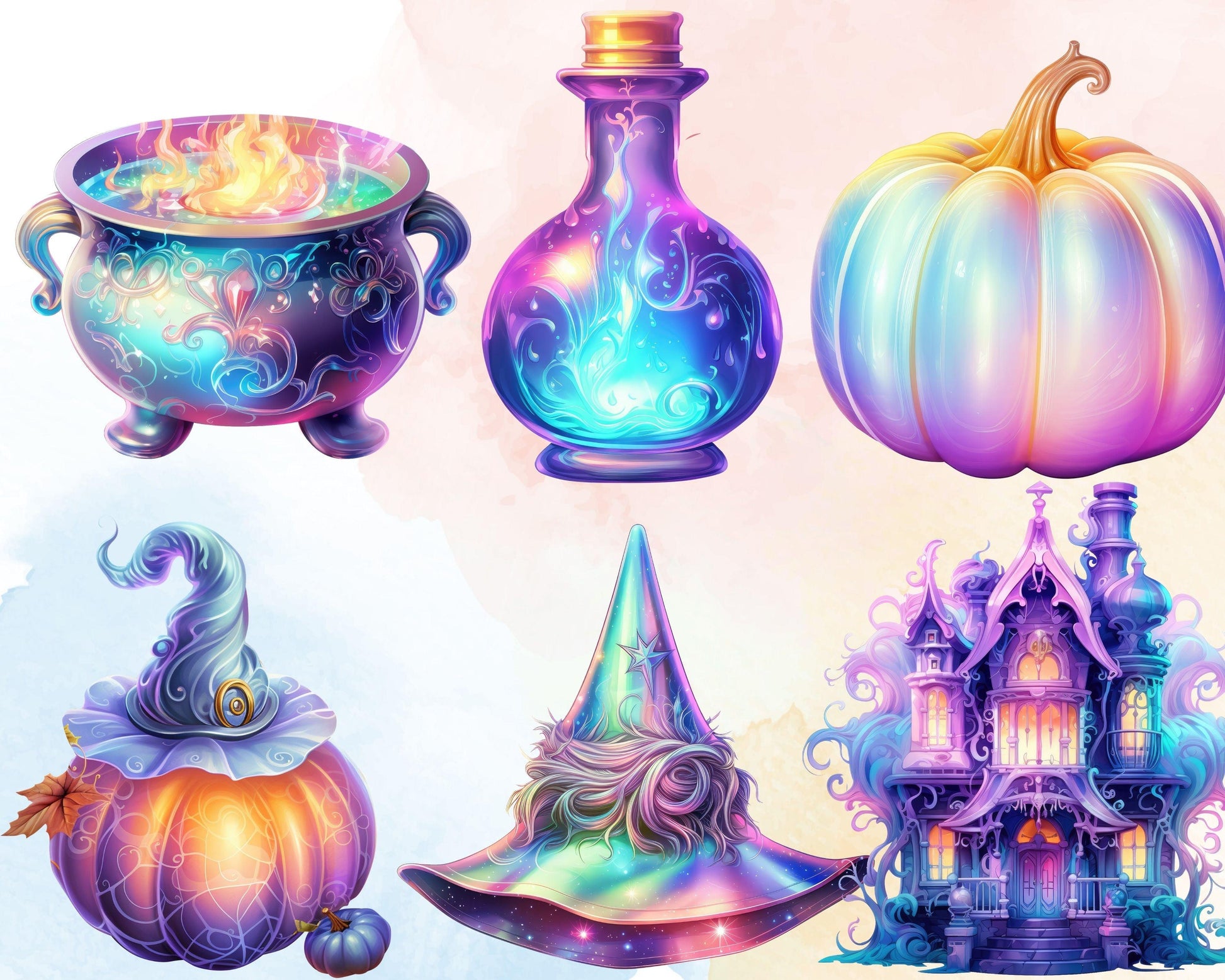 24 PNG Pastel Halloween Witch Clipart, Halloween Witch Illustrations, Halloween Sublimation
