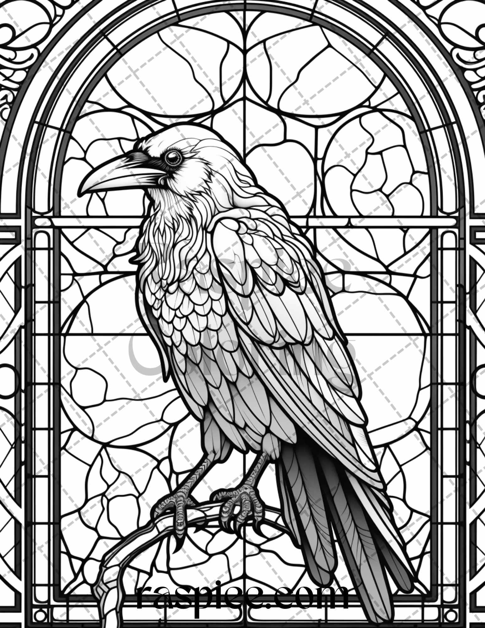 70 Halloween Stained Glass Grayscale Coloring Pages Printable for Adults, PDF File Instant Download