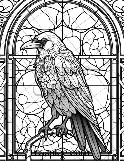 70 Halloween Stained Glass Grayscale Coloring Pages Printable for Adults, PDF File Instant Download