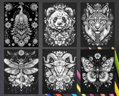 87 Spirit Animals Grayscale Adult Coloring Pages Printable PDF Instant Download