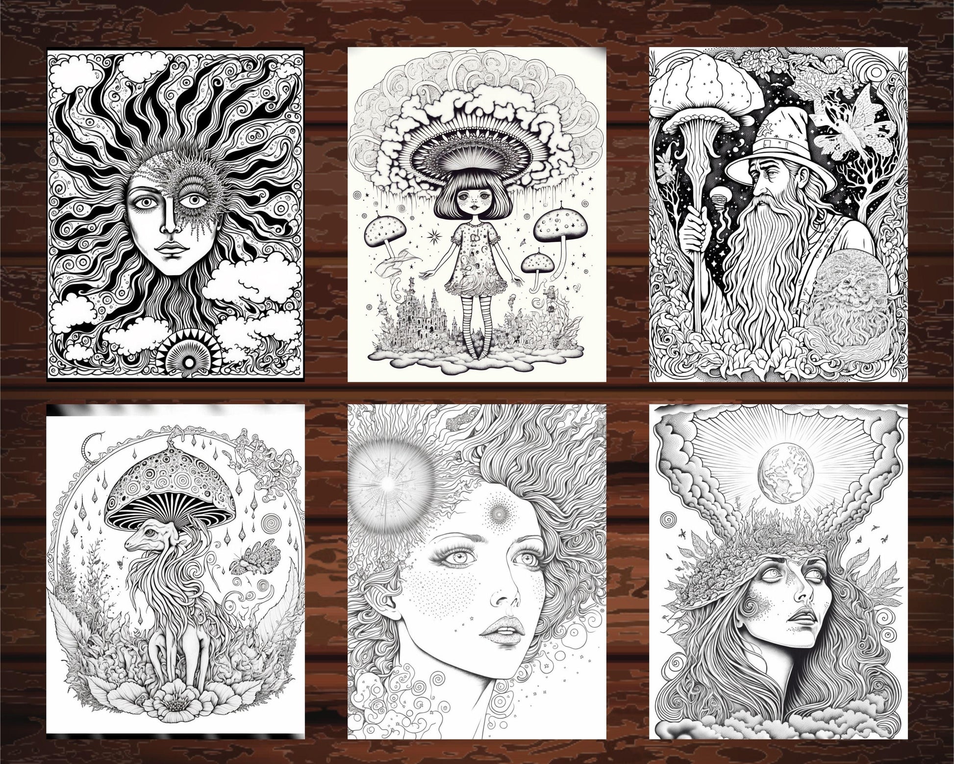 100 Psychedelic Coloring Pages Printable for Adults, Trippy Coloring Pages, Grayscale Coloring Book, Printable PDF File Instant Download