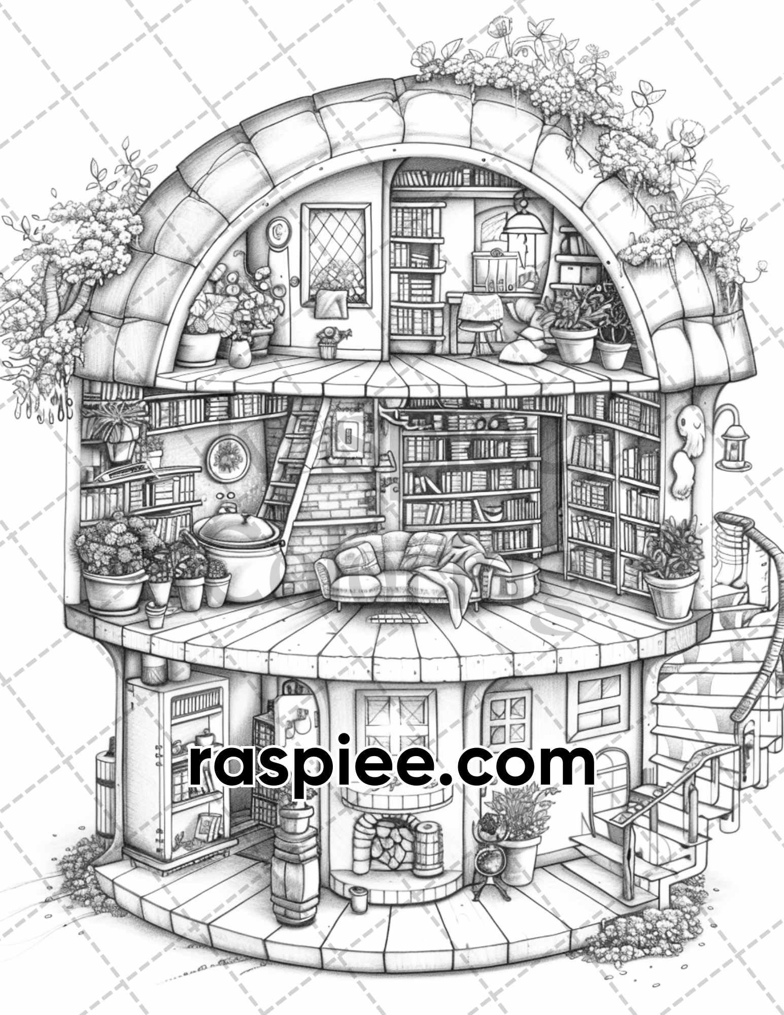 60 Isometric House Grayscale Adult Coloring Pages, Printable PDF Instant Download