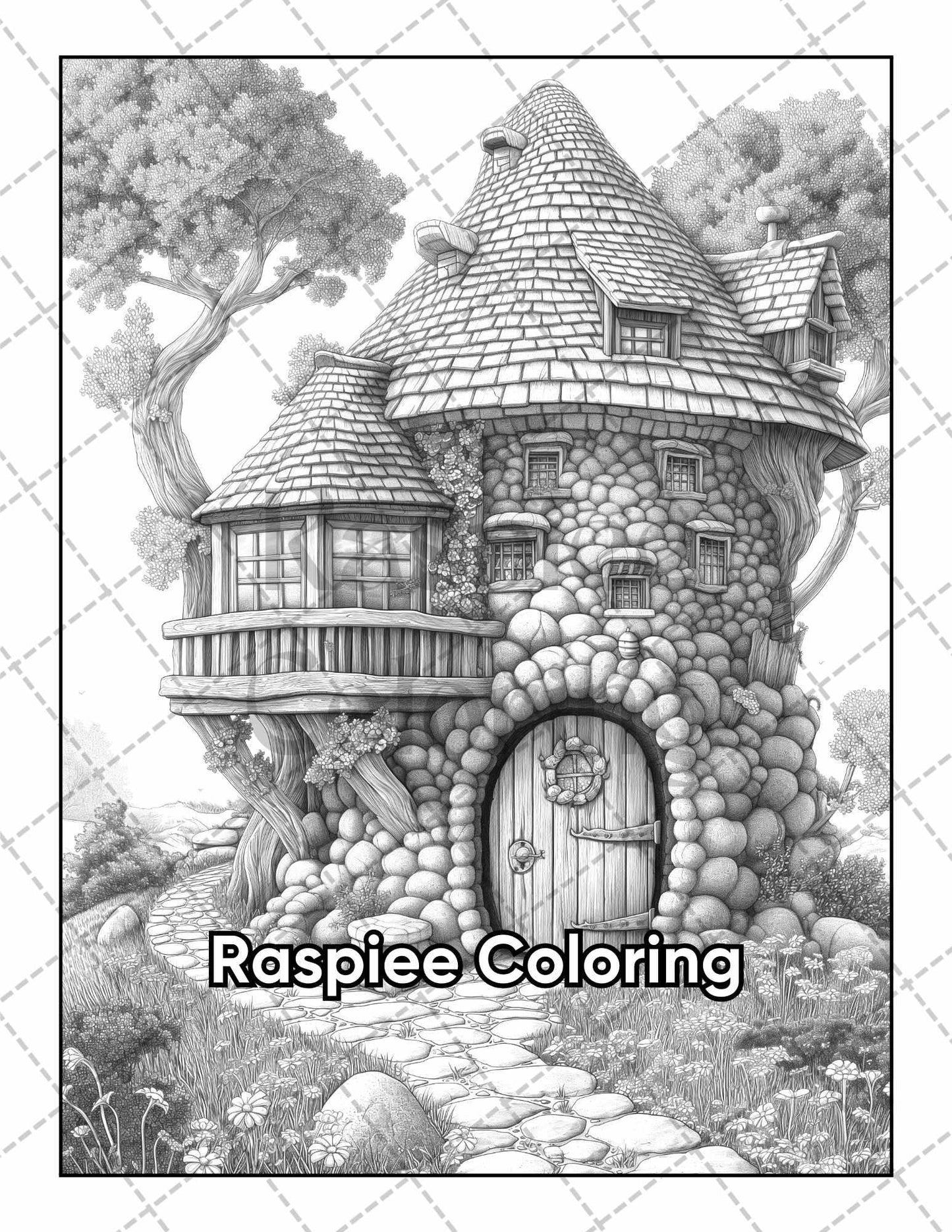 50 Fantasy Fairy Houses Adult Coloring Pages Printable PDF Instant Download