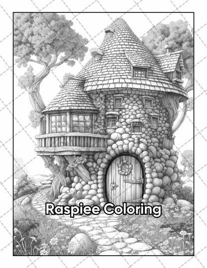 50 Fantasy Fairy Houses Adult Coloring Pages Printable PDF Instant Download
