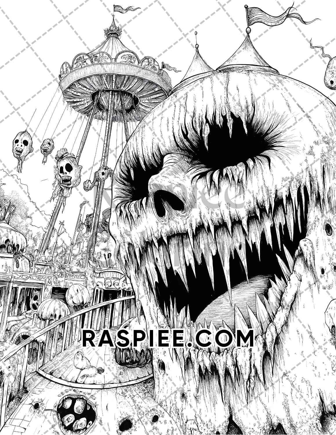 Halloween Surreal Adult Coloring Pages Printable PDF Instant Download