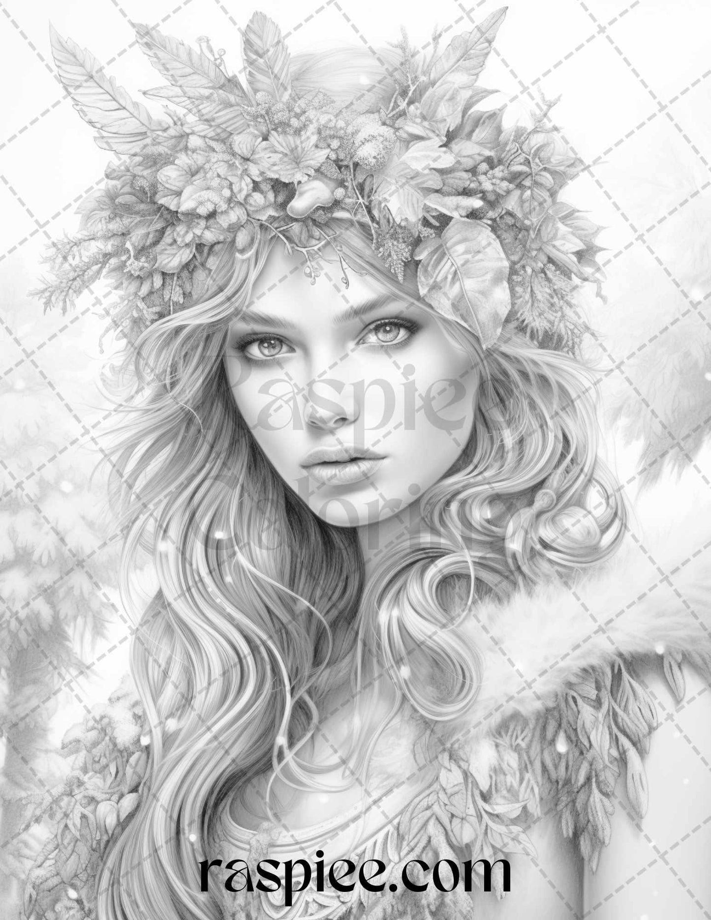 50 Winter Fairy Grayscale Coloring Pages Printable for Adults, PDF File Instant Download