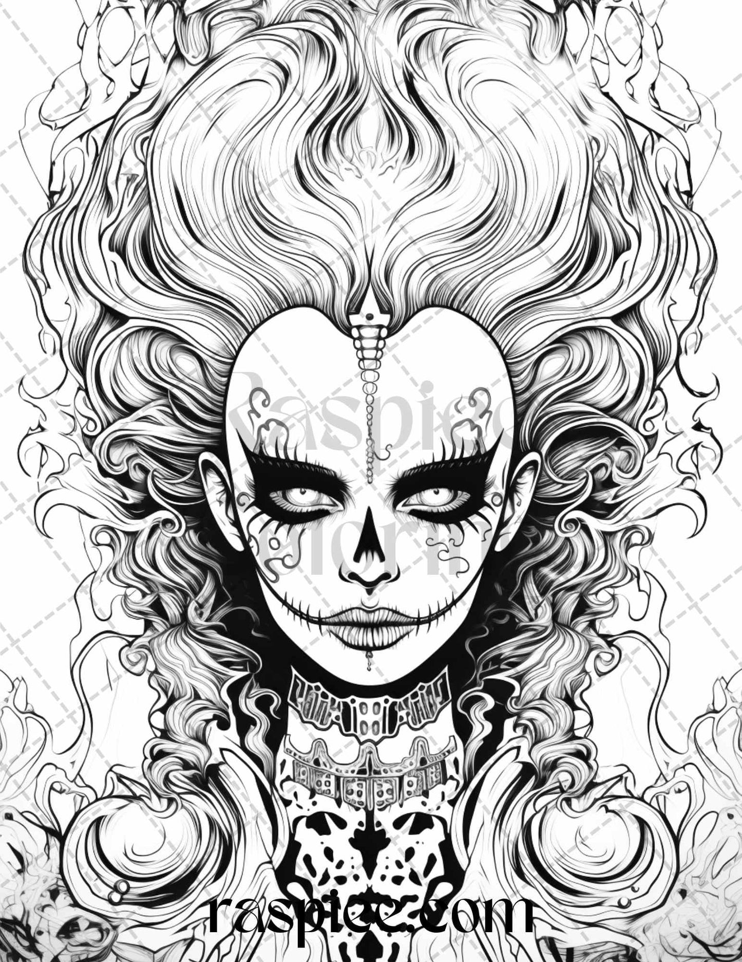 50 Spooky Miss Nightmare Grayscale Coloring Pages Printable for Adults, PDF File Instant Download