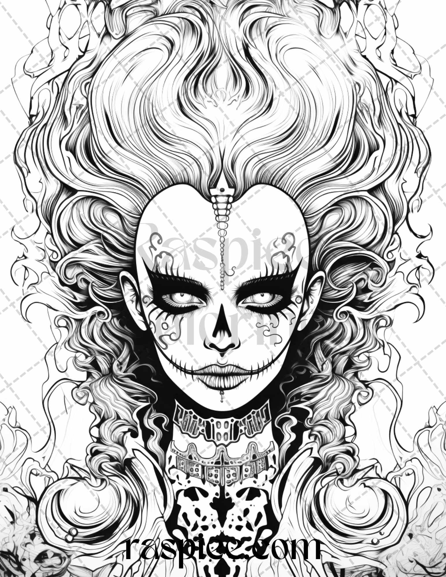50 Spooky Miss Nightmare Grayscale Coloring Pages Printable for Adults, PDF File Instant Download