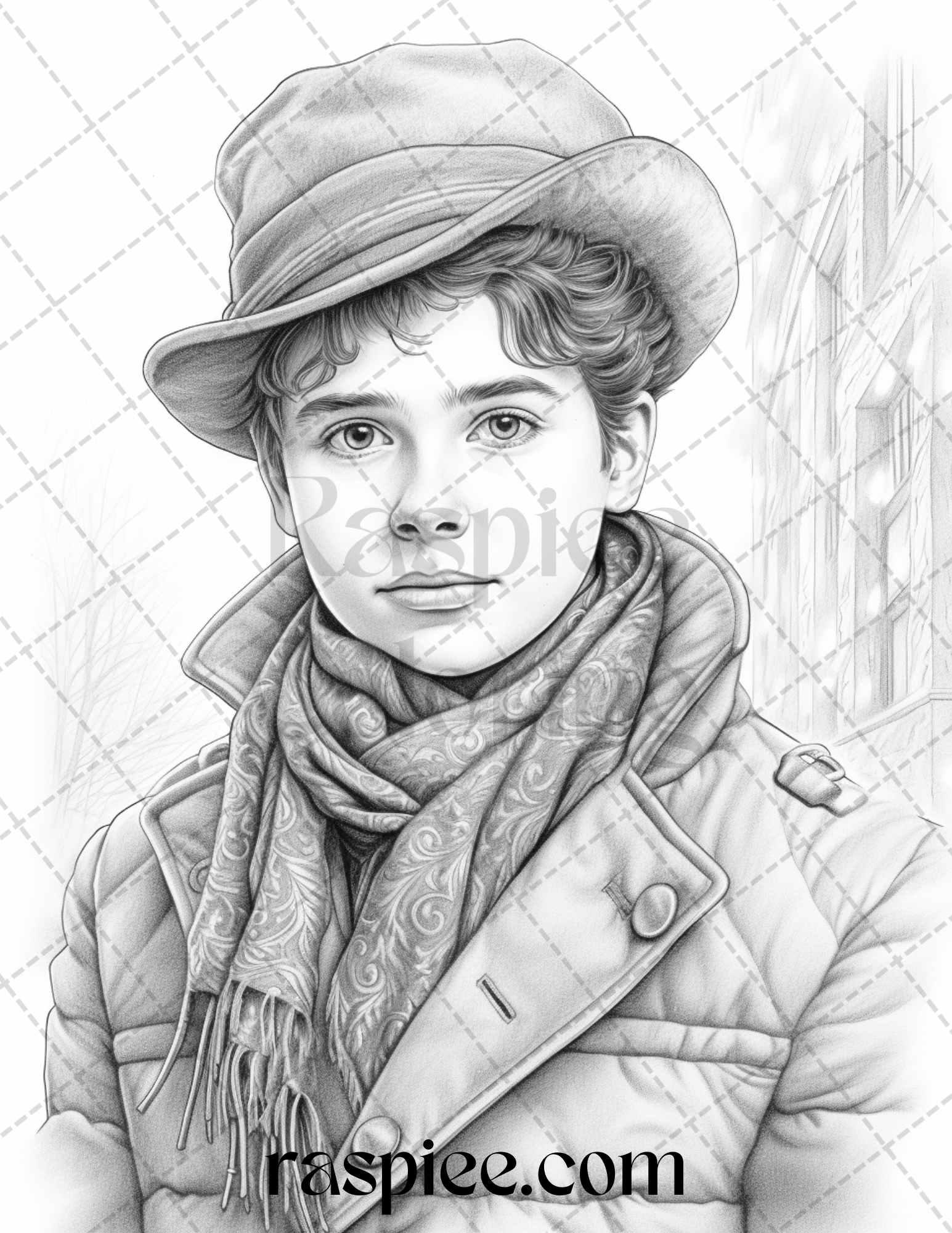 60 Victorian Winter Portrait Grayscale Coloring Pages Printable for Adults, PDF File Instant Download