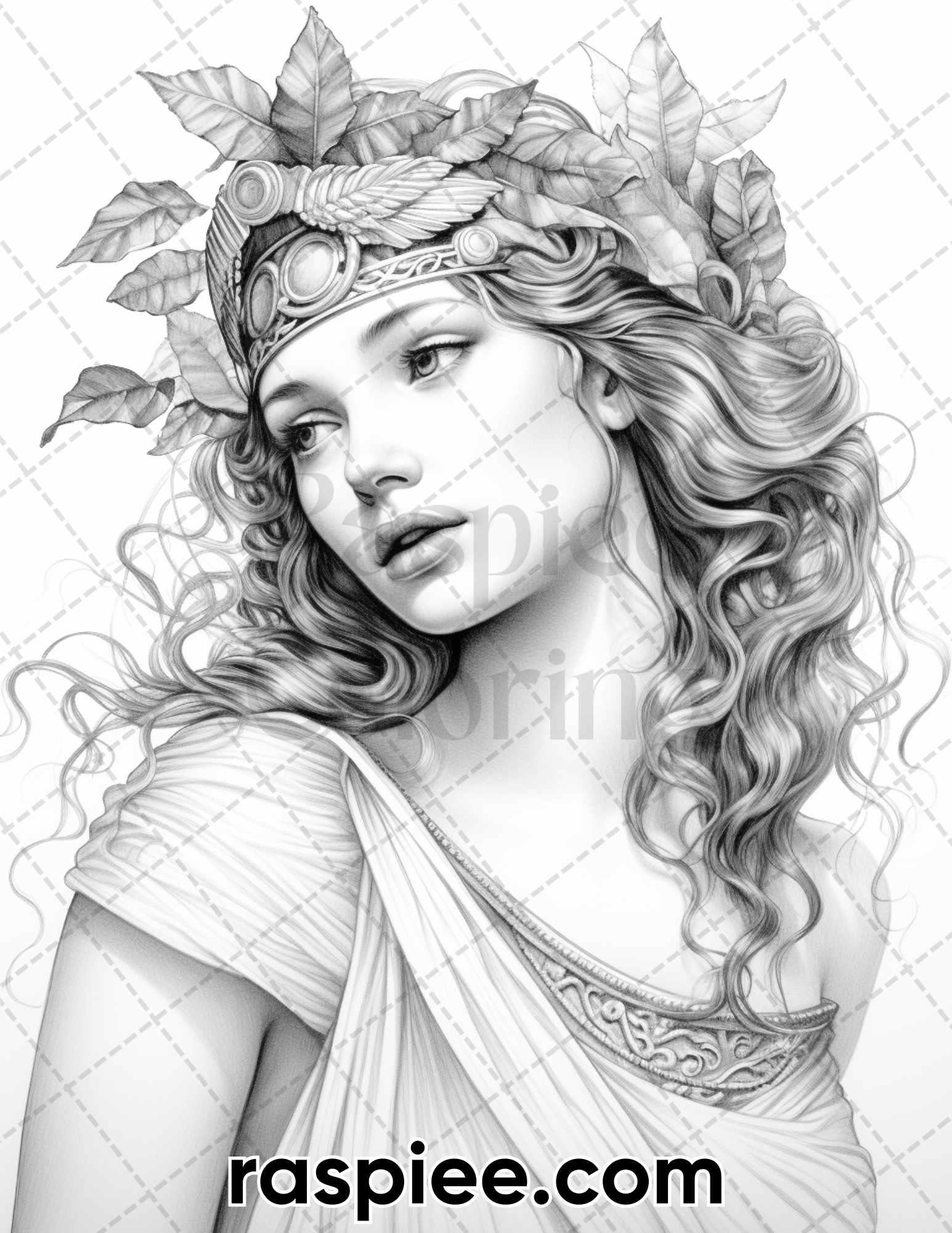 52 Mythology Gods Grayscale Coloring Pages for Adults, Printable PDF Instant Download