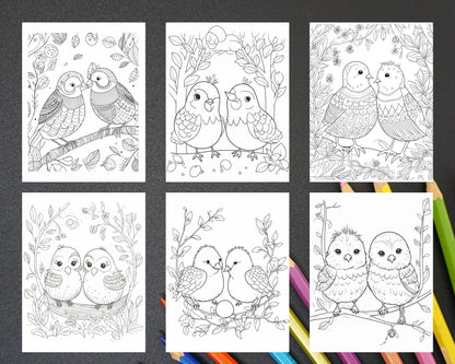57 Printable Cute Bird Love Coloring Pages for Adults & Kids, Printable PDF File Instant Download