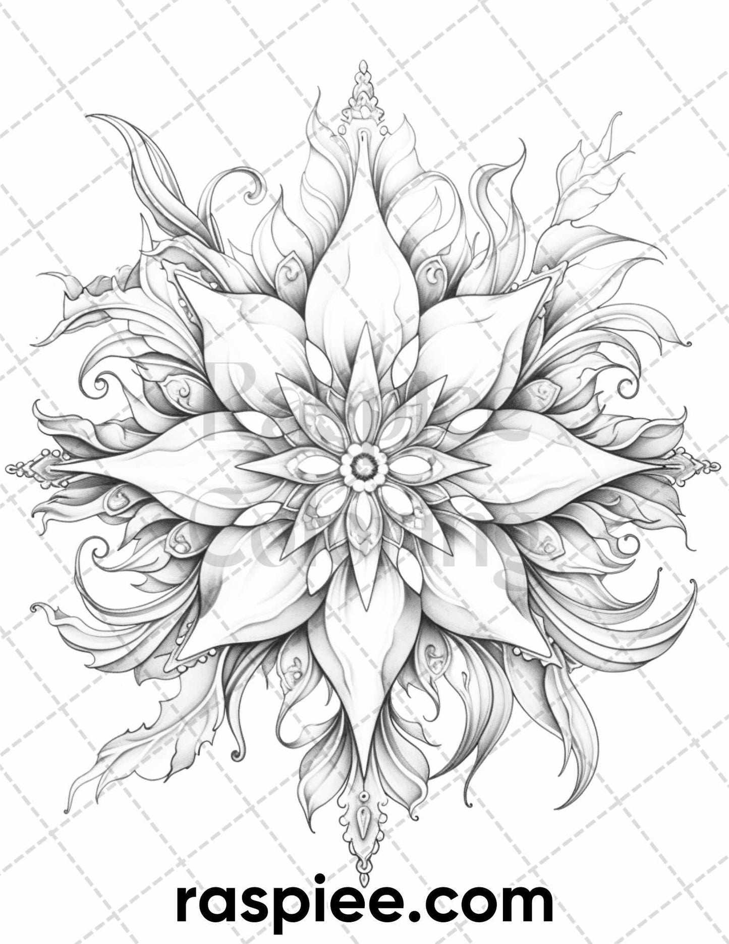 50 Christmas Snowflake Grayscale Coloring Pages for Adults, Printable PDF Instant Download