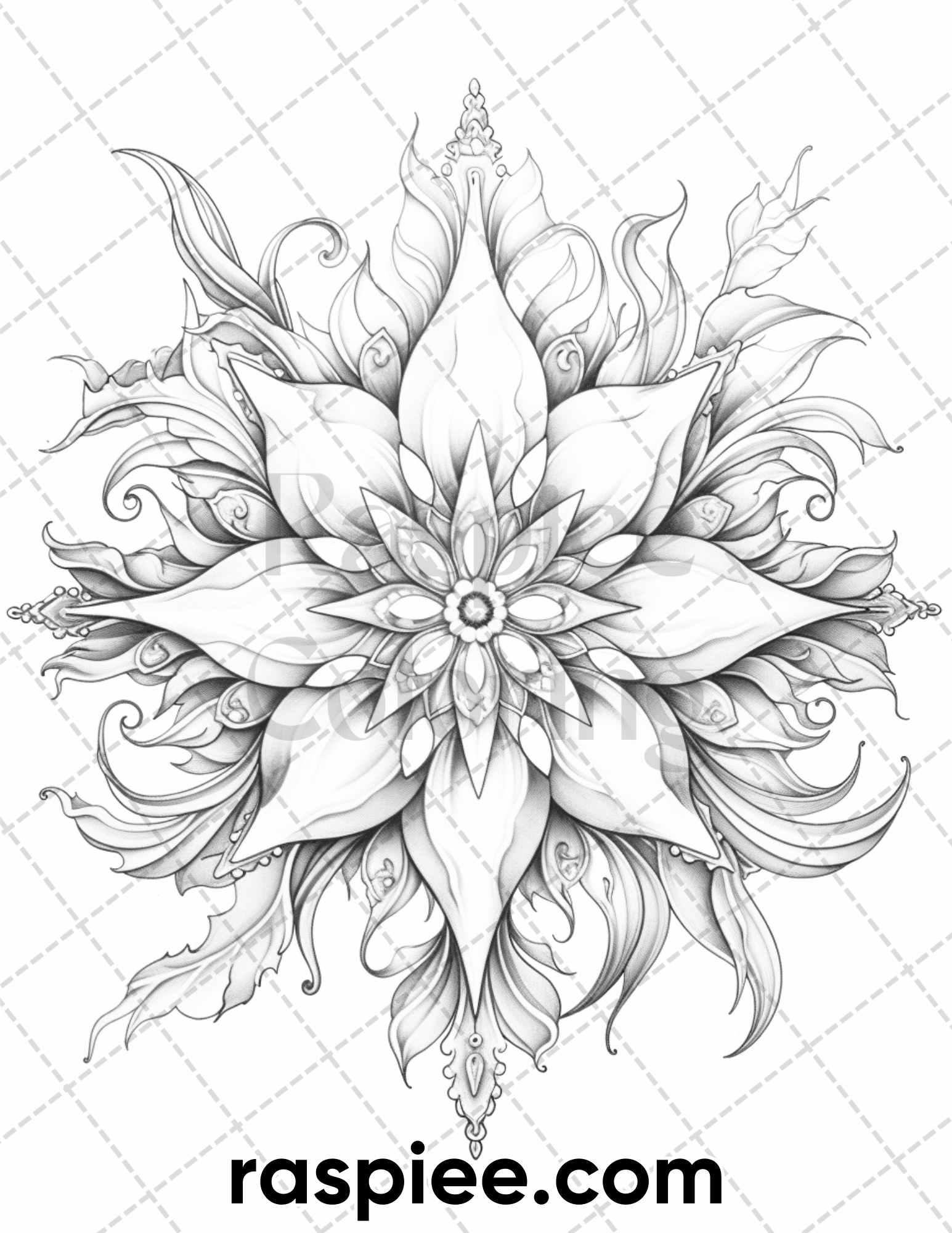 50 Christmas Snowflake Grayscale Coloring Pages for Adults, Printable PDF Instant Download