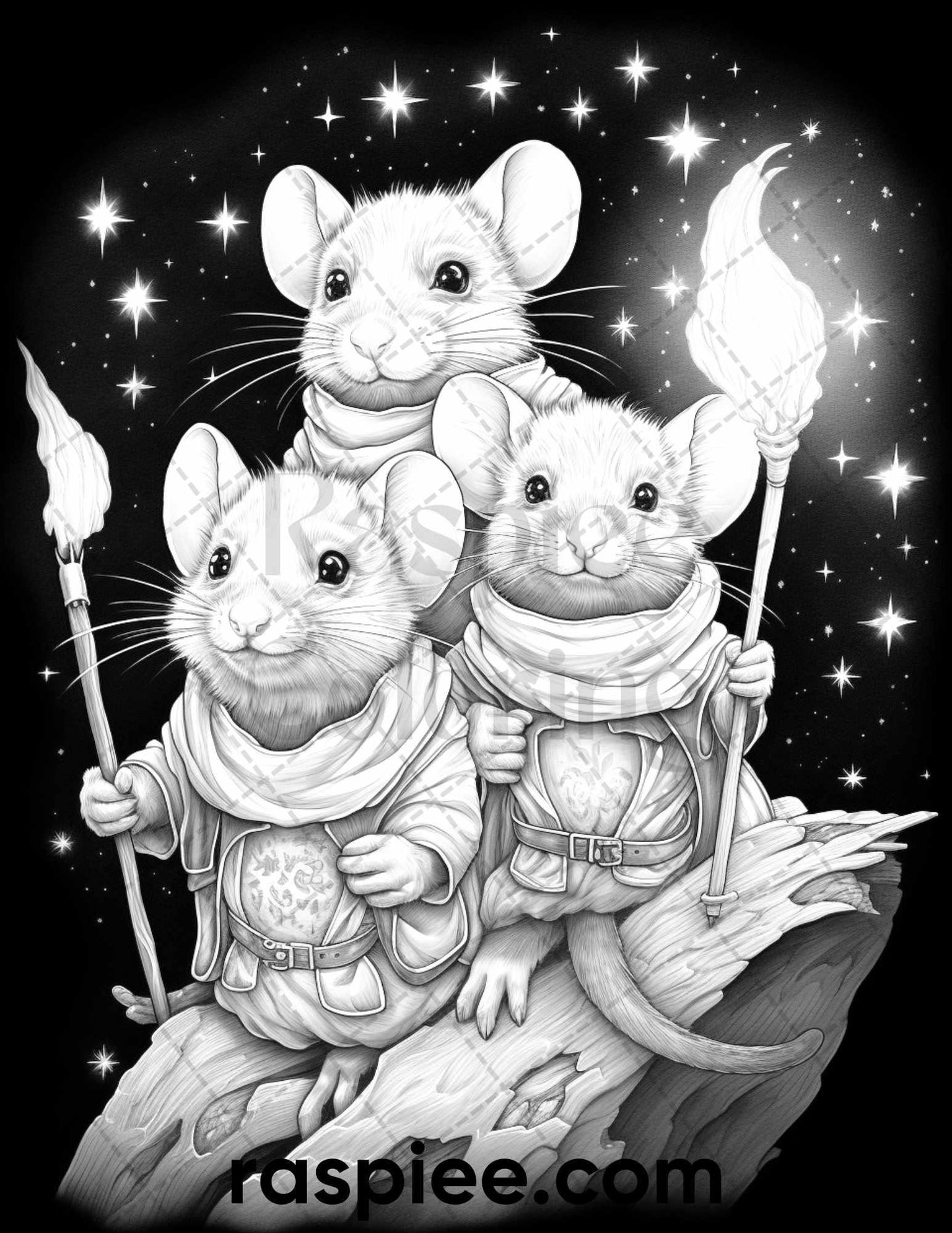 50 Enchanting Fairytale Mice Grayscale Coloring Pages Printable for Adults, PDF File Instant Download