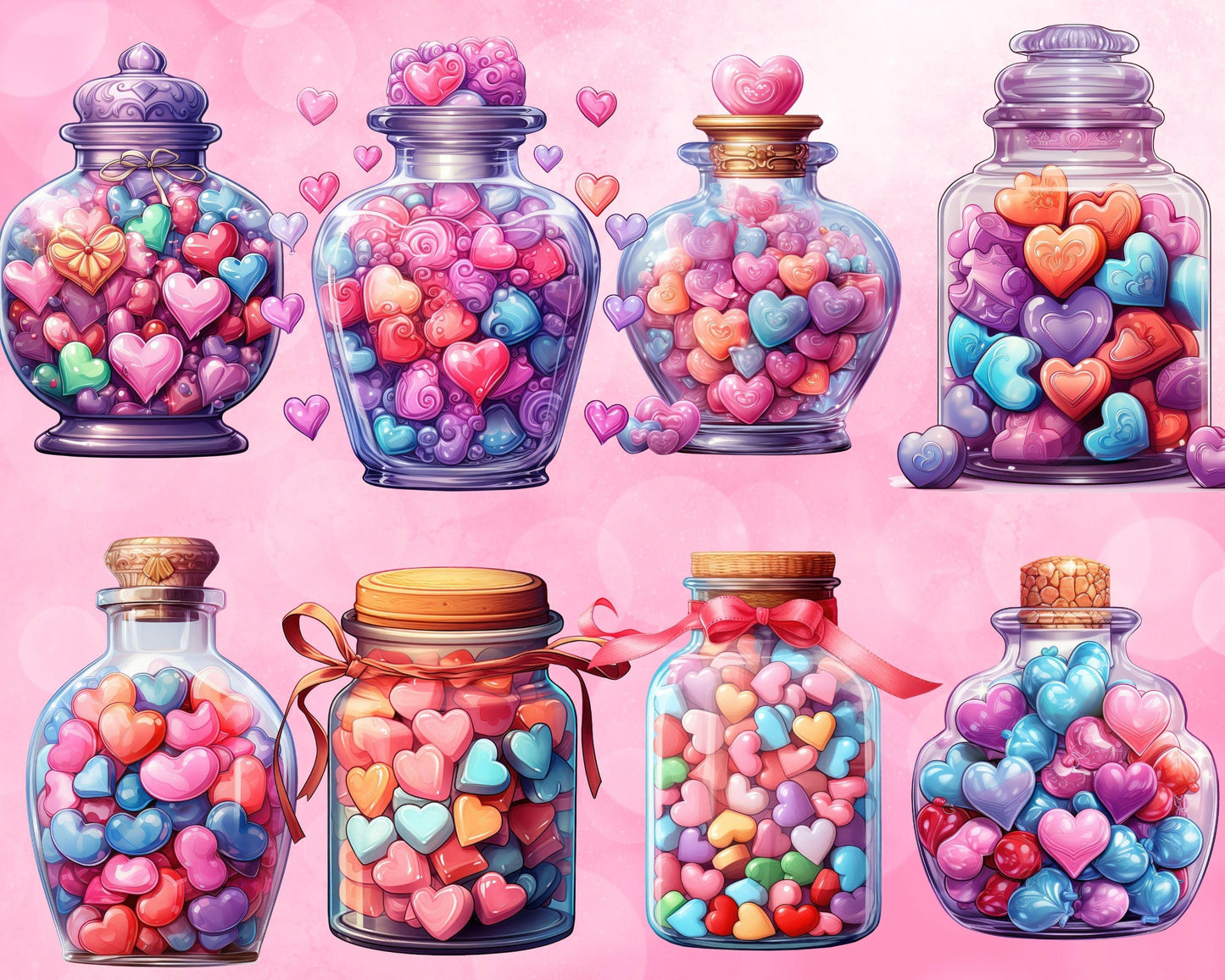 Valentine Candy In Jar Clip Art Bundle, 43 PNG High-Res Files for Commercial Use