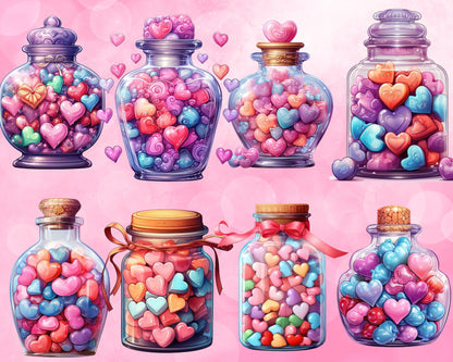 Valentine Candy In Jar Clip Art Bundle, 43 PNG High-Res Files for Commercial Use