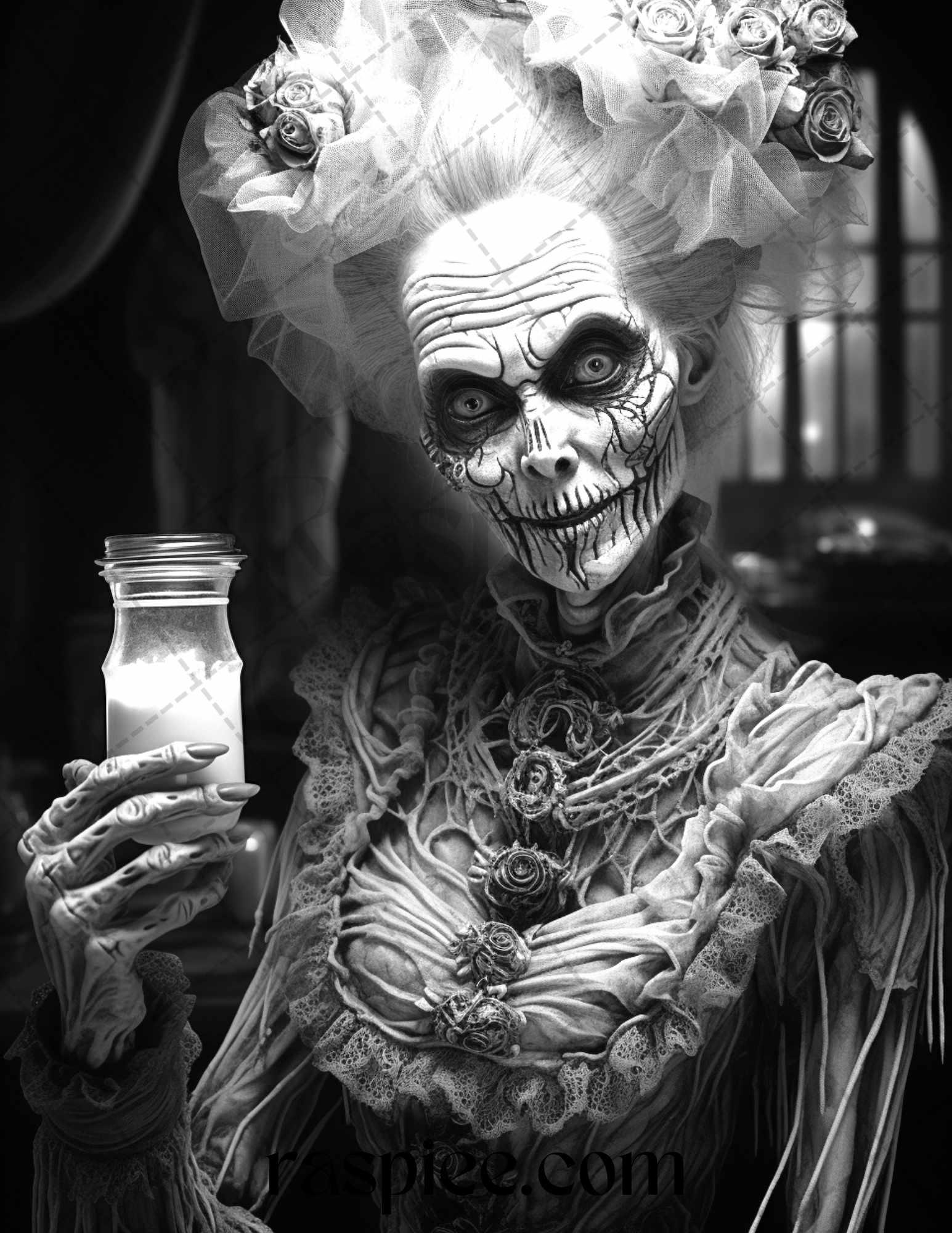 60 Halloween Victorian Era Grayscale Coloring Pages Printable for Adults, PDF File Instant Download