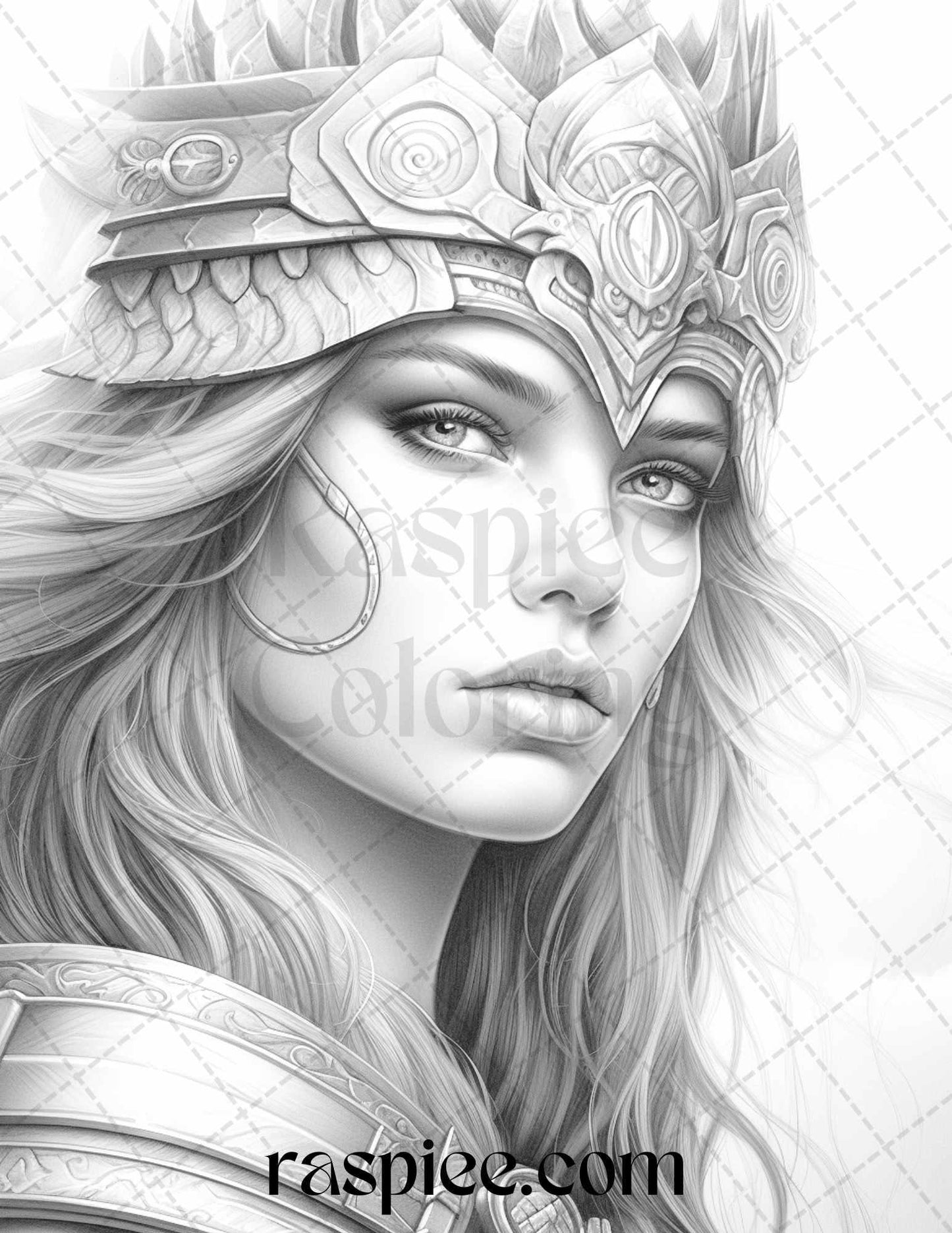 Greek Women Warriors Grayscale Coloring Pages for Adults, Printable PDF File Instant Download