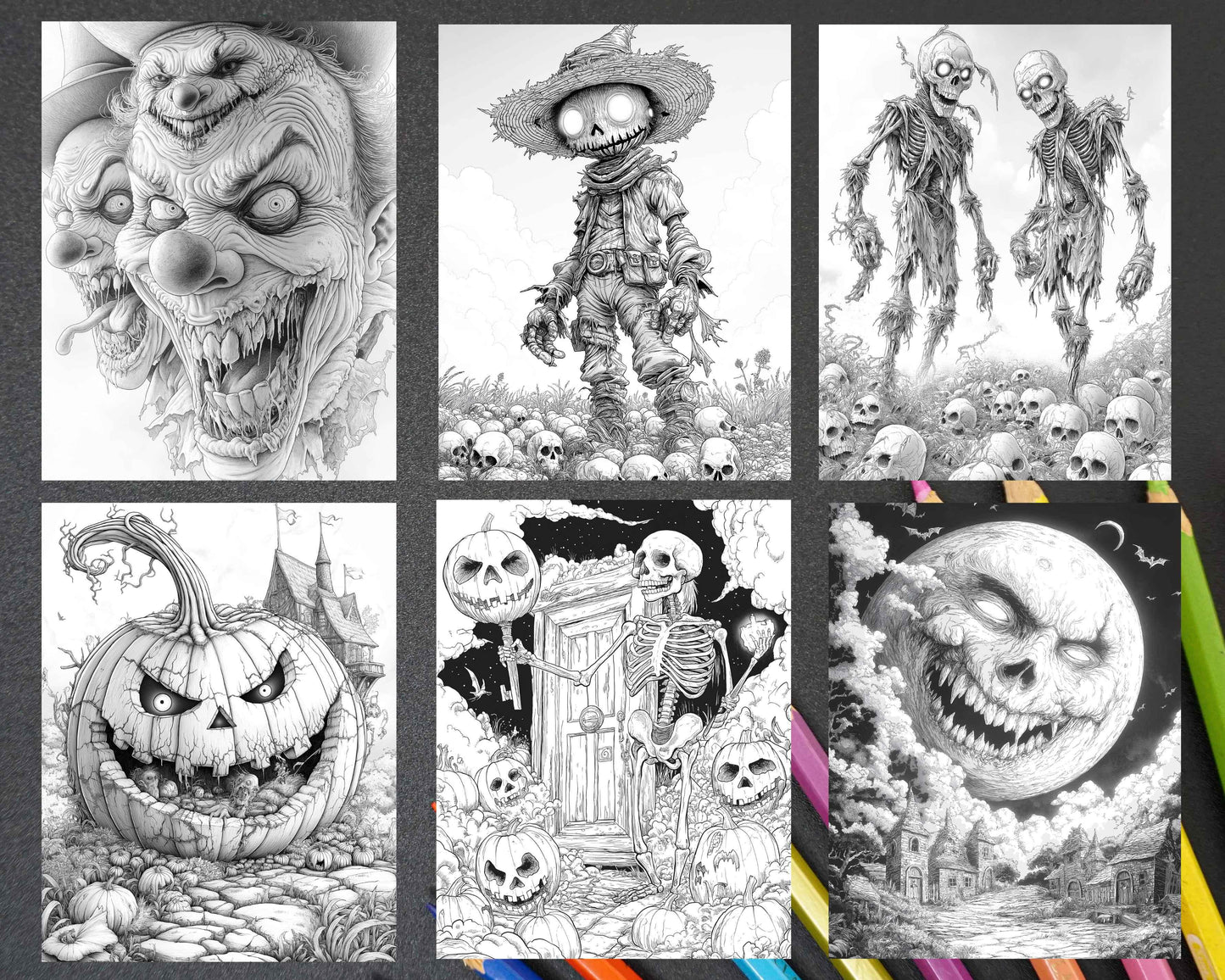 Halloween Surreal Adult Coloring Pages Printable PDF Instant Download