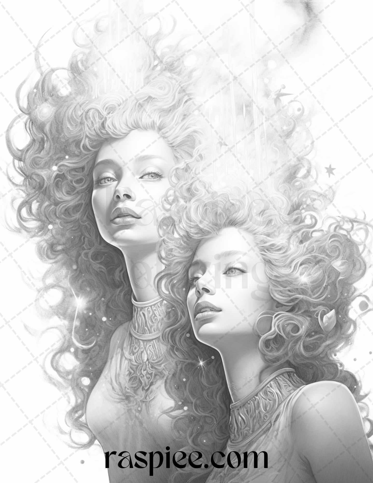 Mystical World Grayscale Coloring Pages Printable for Adults, Enchanting Fantasy Designs, PDF File Instant Download