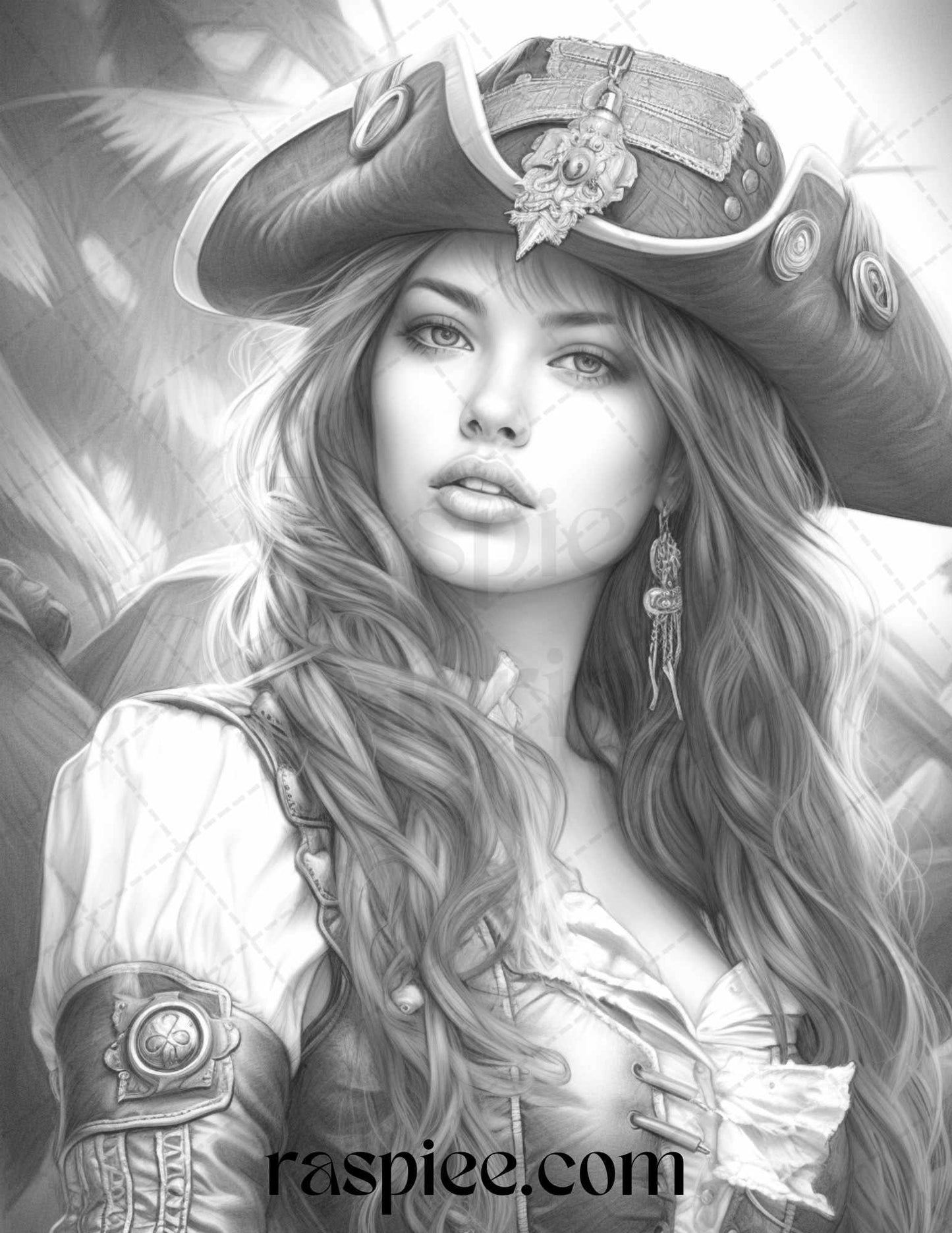 60 Pirate Life Grayscale Coloring Pages Printable for Adults, Stress Relief Coloring, PDF File Instant Download