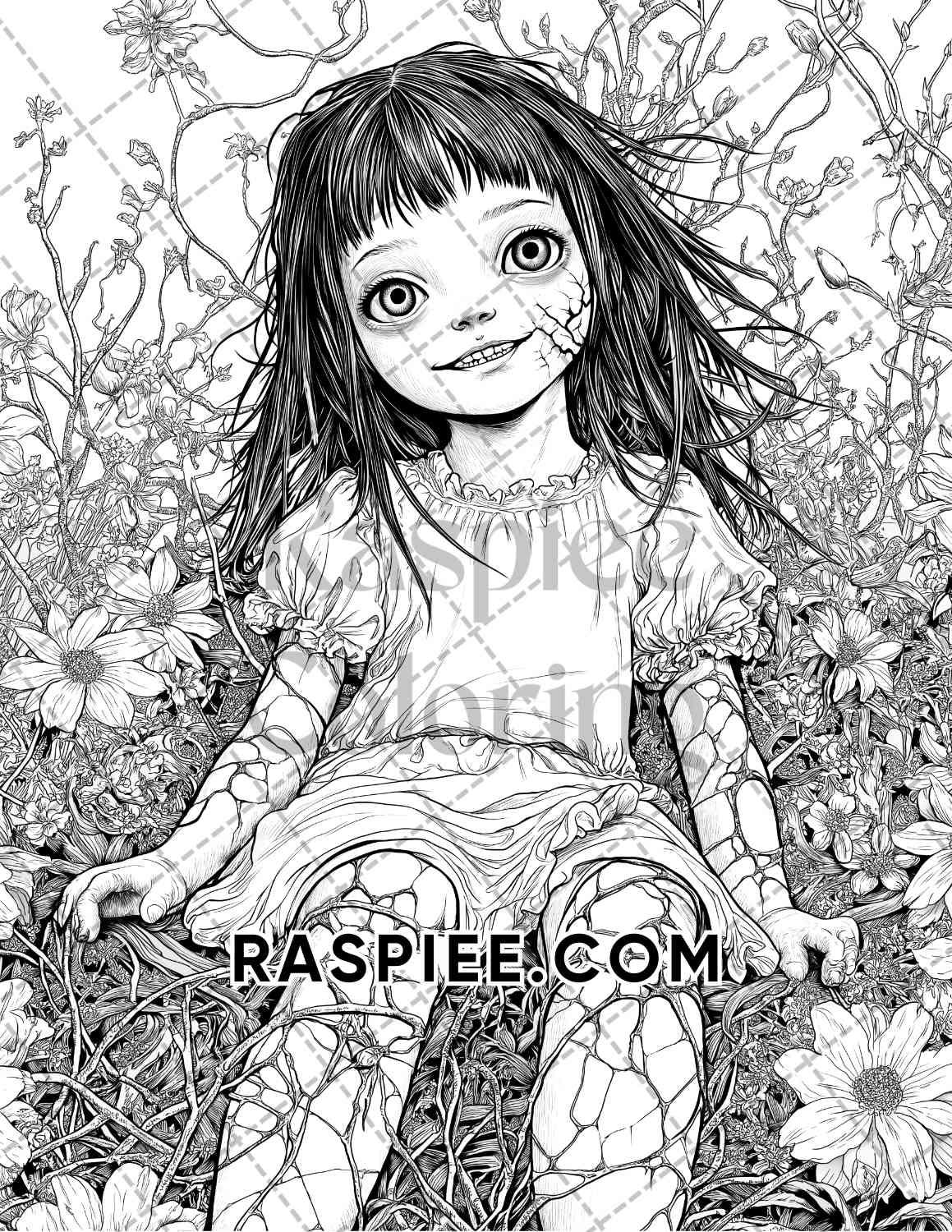 Haunted Dolls Halloween Horror Adult Coloring Pages Printable PDF Instant Download