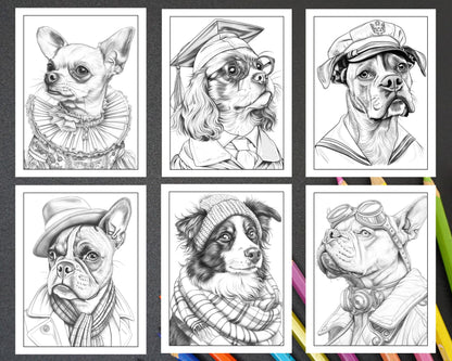 50 Dogs Dressed Up Adult Coloring Pages Printable PDF Instant Download