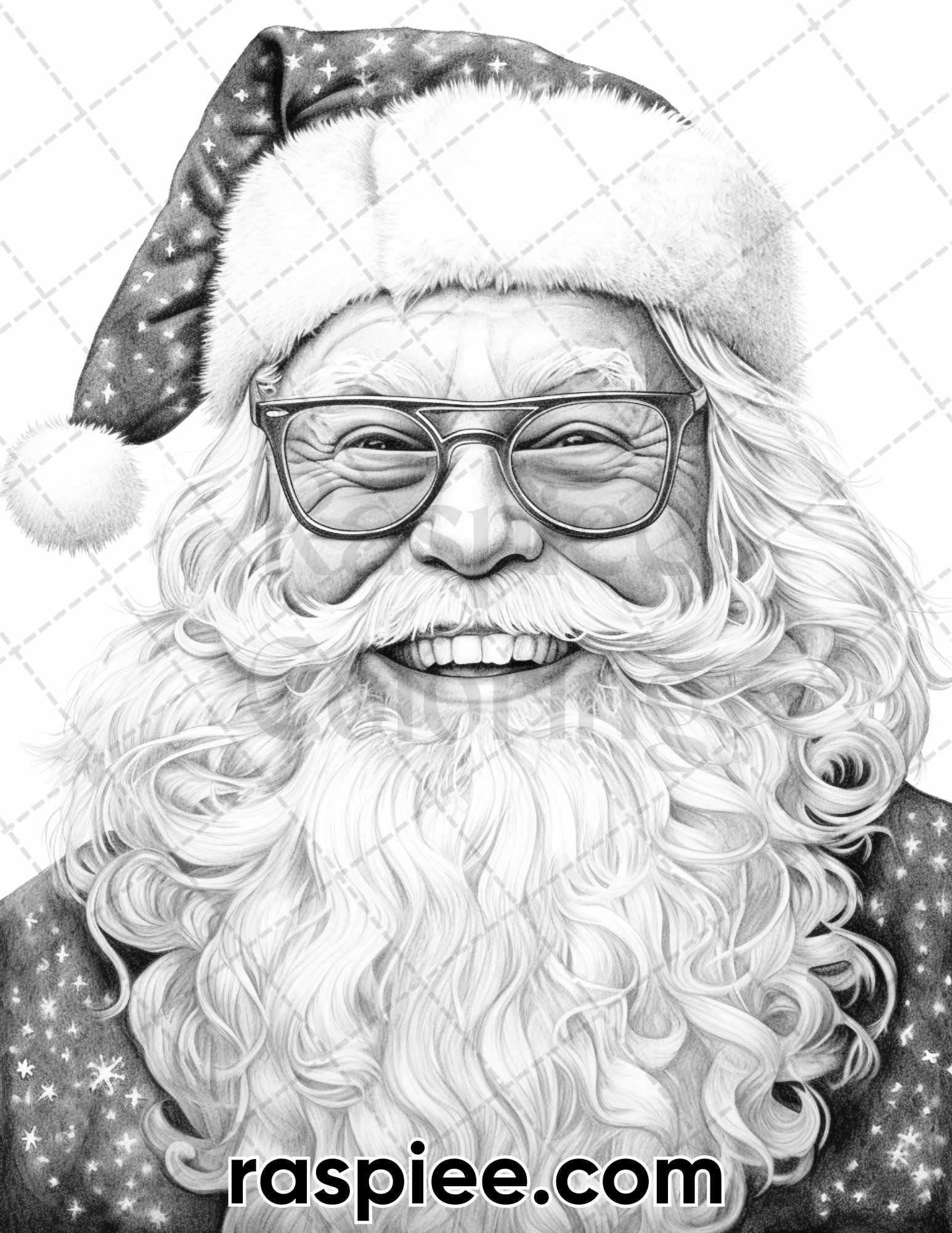 63 Christmas Santa Claus Grayscale Coloring Pages for Adults, Printable PDF Instant Download