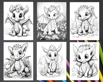 200 Woodland Baby Dragons Coloring Pages for Kids, Printable PDF Instant Download