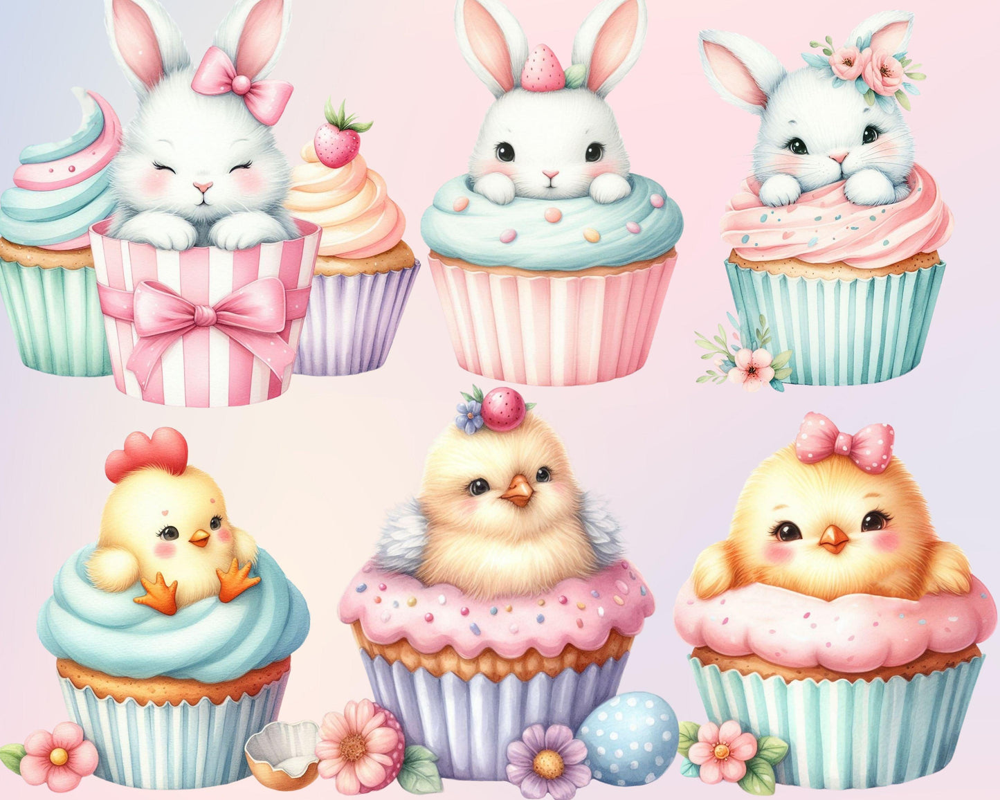 Charming Pastel Easter Clipart Bundle, 34 PNG High-Res Files for Commercial Use