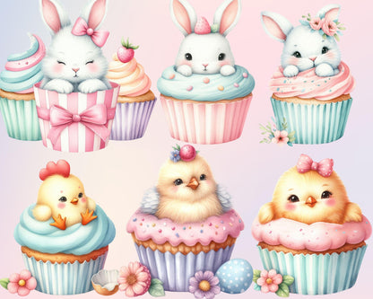 Charming Pastel Easter Clipart Bundle, 34 PNG High-Res Files for Commercial Use