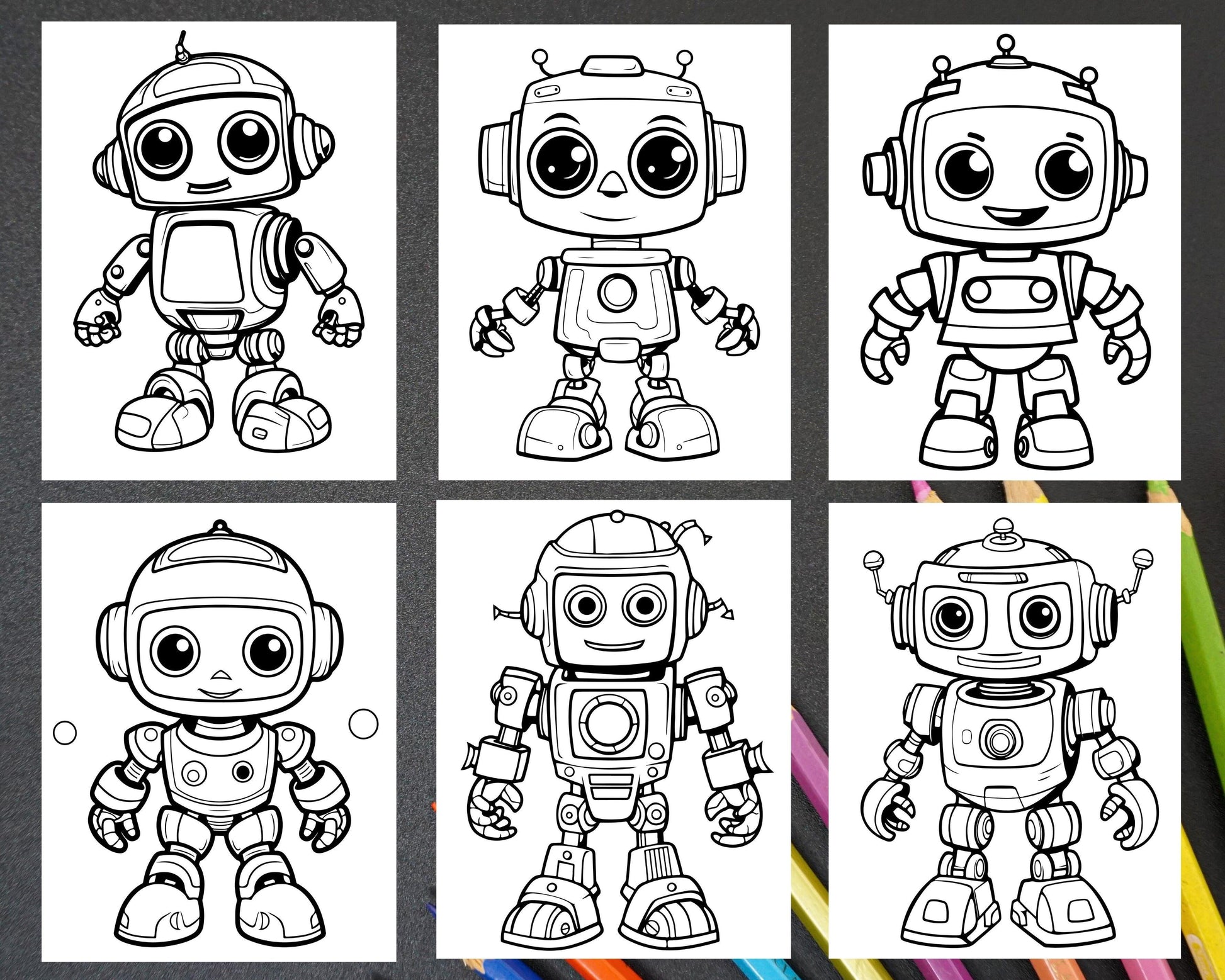 210 Robot Coloring Pages for Kids, Preschool Kindergarten Learning Activity Book Printable PDF Download