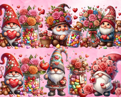 Adorable Valentine Gnomes Clip Art Bundle, 39 PNG High-Res Files for Commercial Use