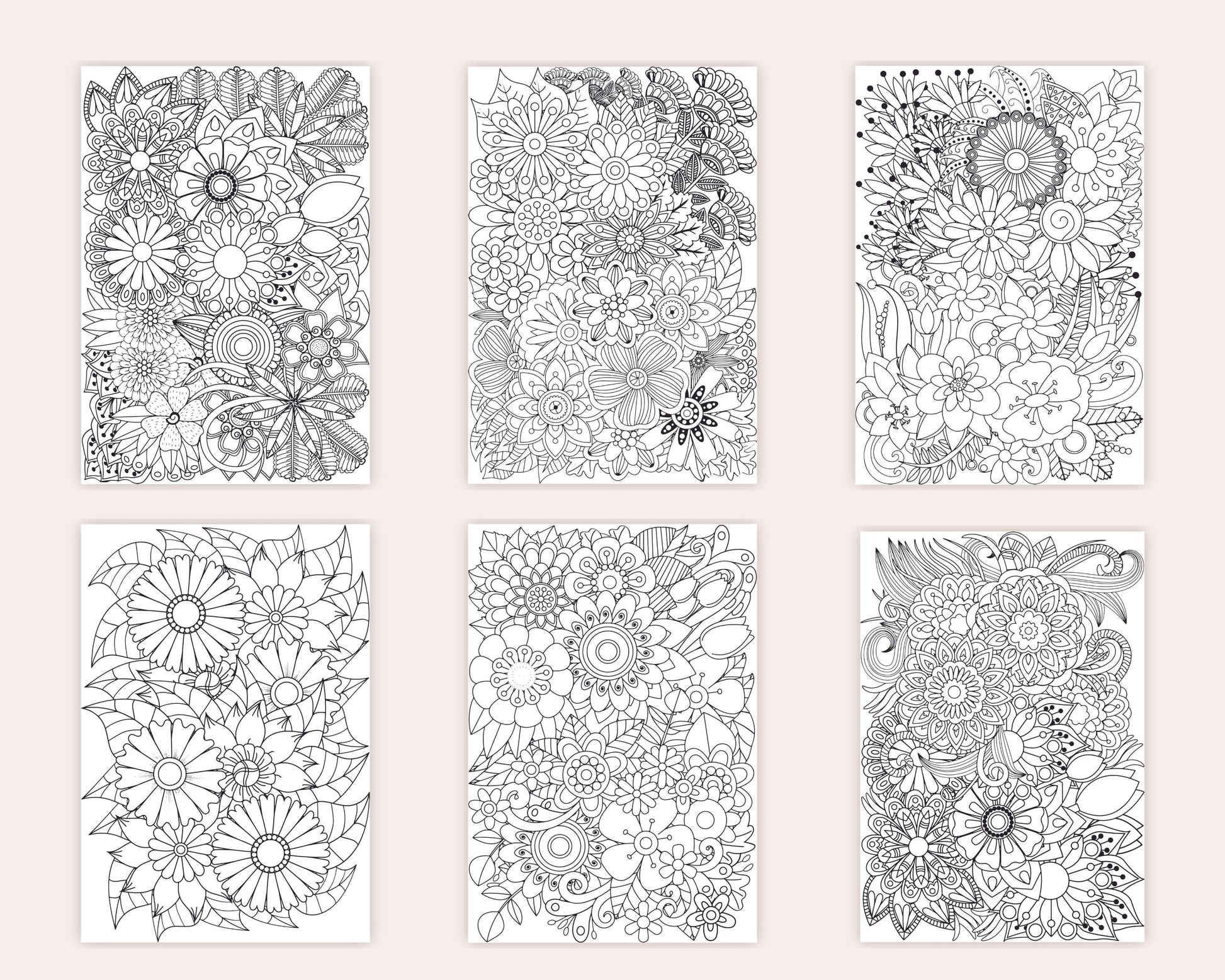 100 Printable Flower Zentangle Coloring Pages for Adults Anxiety Relief and Relaxation, Printable PDF File Instant Download