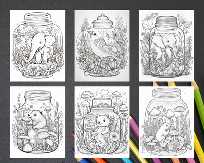 64 Life Inside Jar Printable Coloring Pages for Adults, Grayscale Coloring Book, Printable PDF File Download