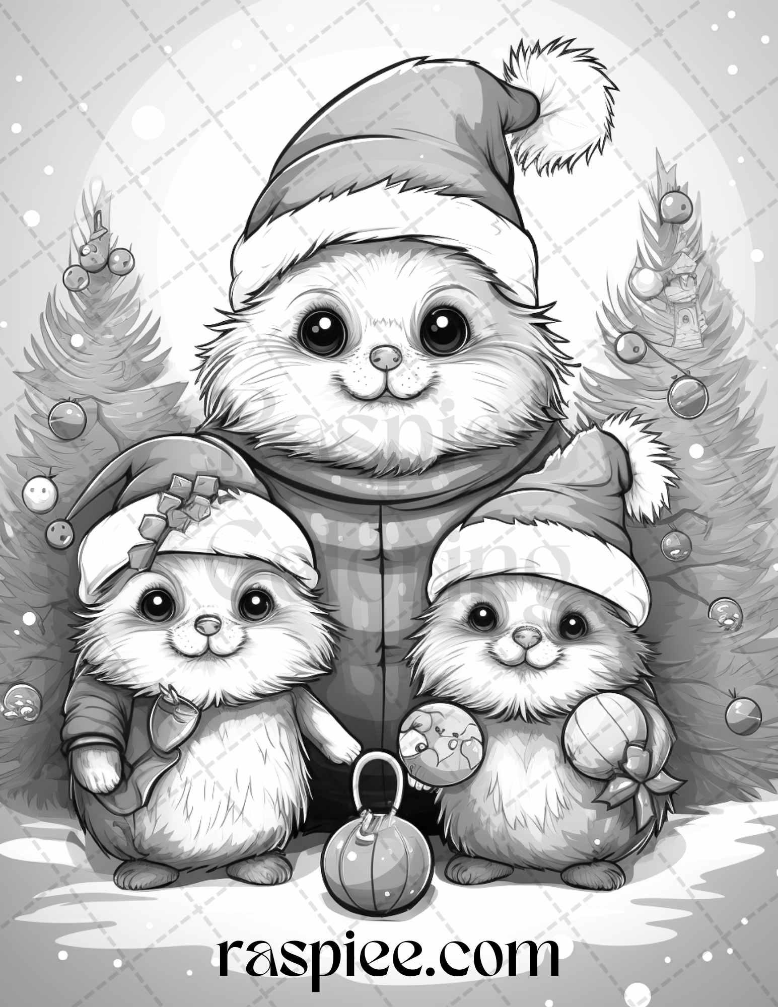70 Christmas Critters Grayscale Coloring Pages Printable for Adults and Kids, PDF File Instant Download