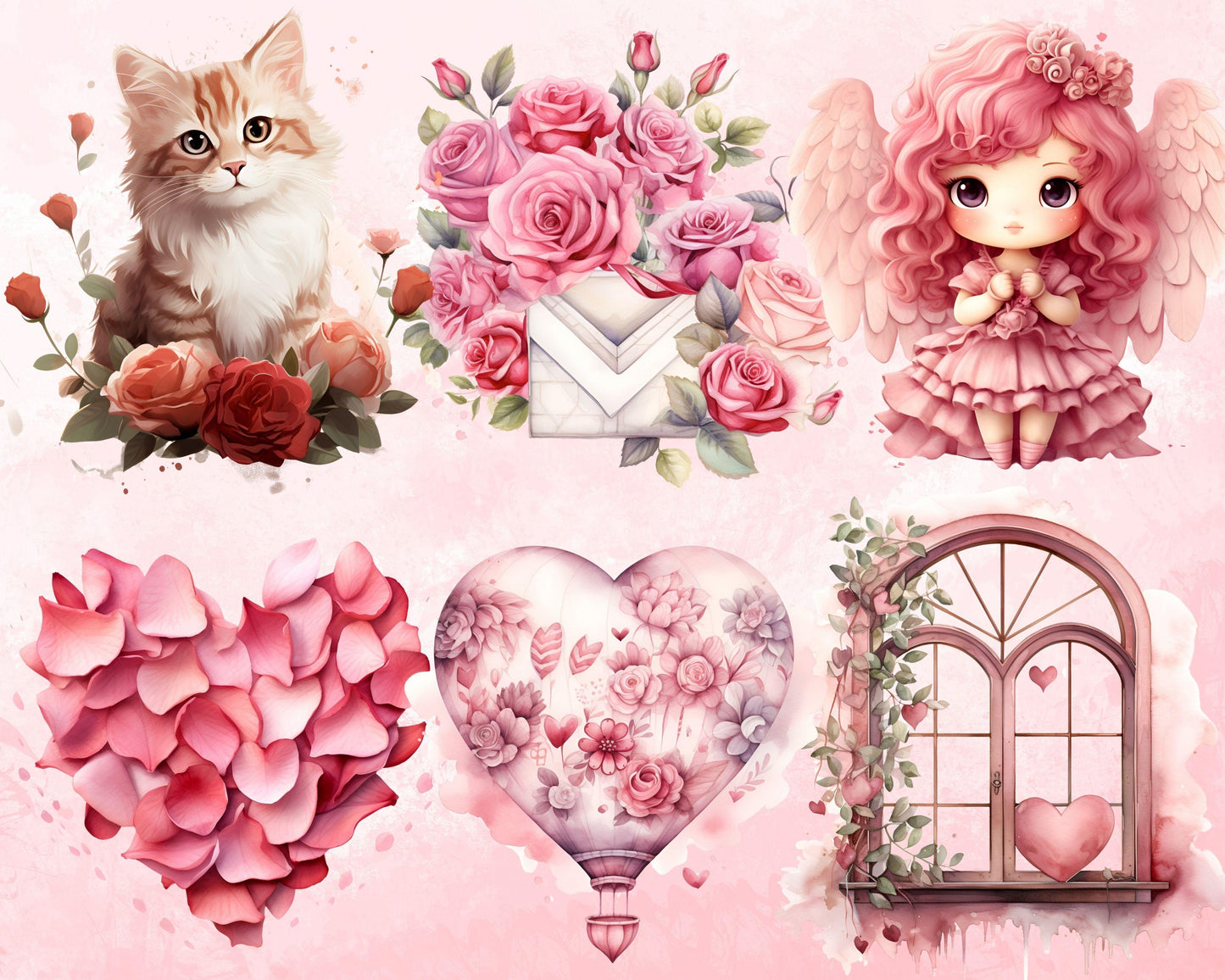 Happy Valentine's Day Clipart Bundle, 80 PNG High-Res Files for Commercial Use