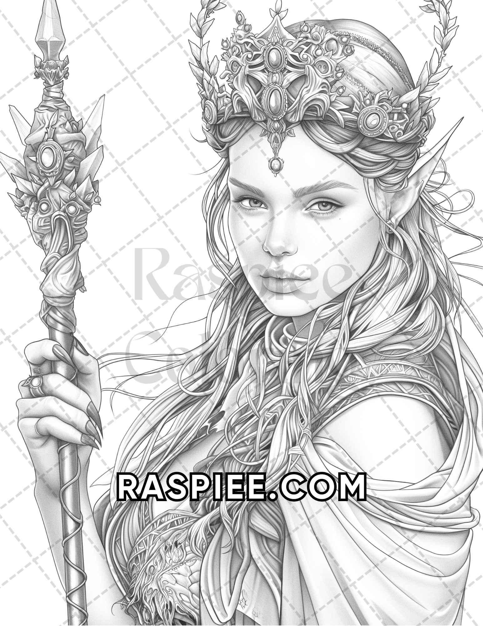 60 Fantasy Beauties Grayscale Adult Coloring Pages Printable PDF Instant Download