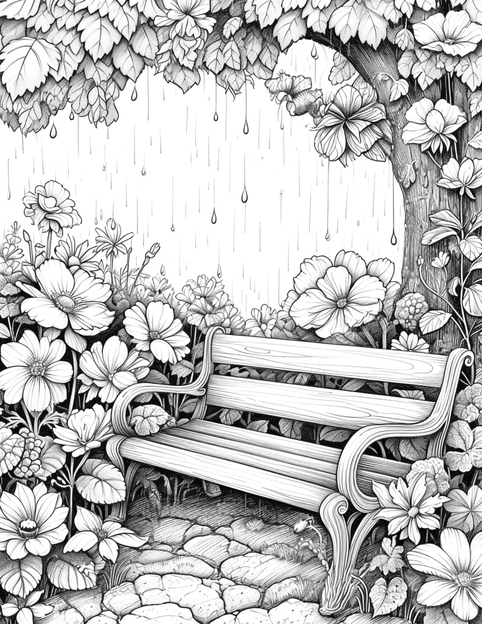 Free Spring Time Grayscale Adult Coloring Pages, Printable PDF Instant Download