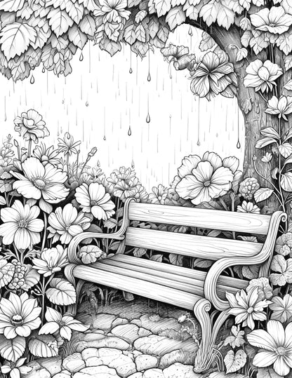 Free Spring Time Grayscale Adult Coloring Pages, Printable PDF Instant Download
