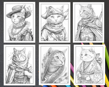 60 Cats Dressed Up Adult Coloring Pages Printable PDF Instant Download