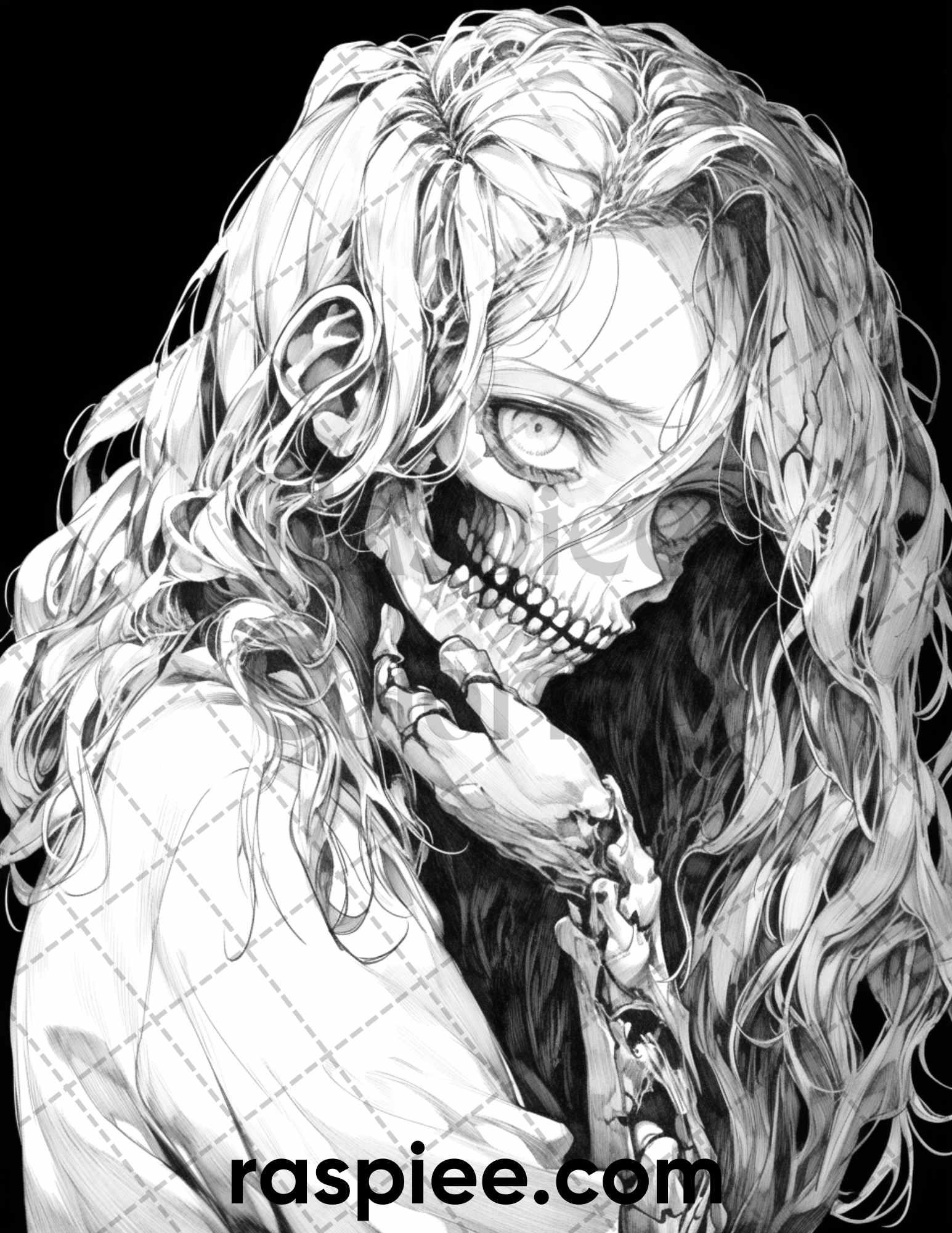 60 Horror Beauties Grayscale Coloring Pages Printable for Adults, PDF File Instant Download