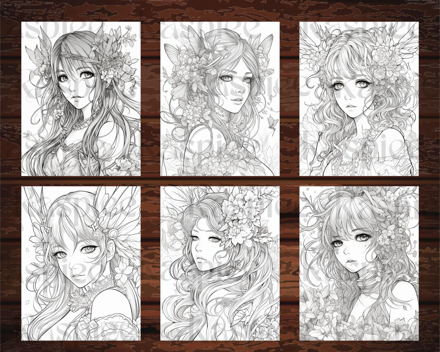 32 Anime Fairy Girl Printable Coloring Pages for Adults, Cute Fairy Grayscale Coloring Book, Printable PDF File Download