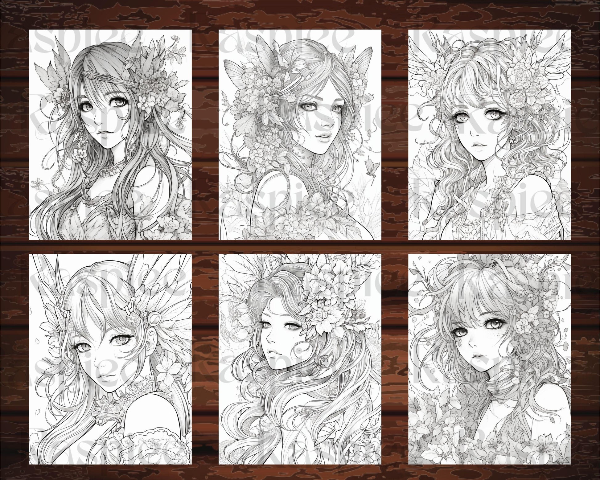 32 Anime Fairy Girl Printable Coloring Pages for Adults, Cute Fairy Grayscale Coloring Book, Printable PDF File Download