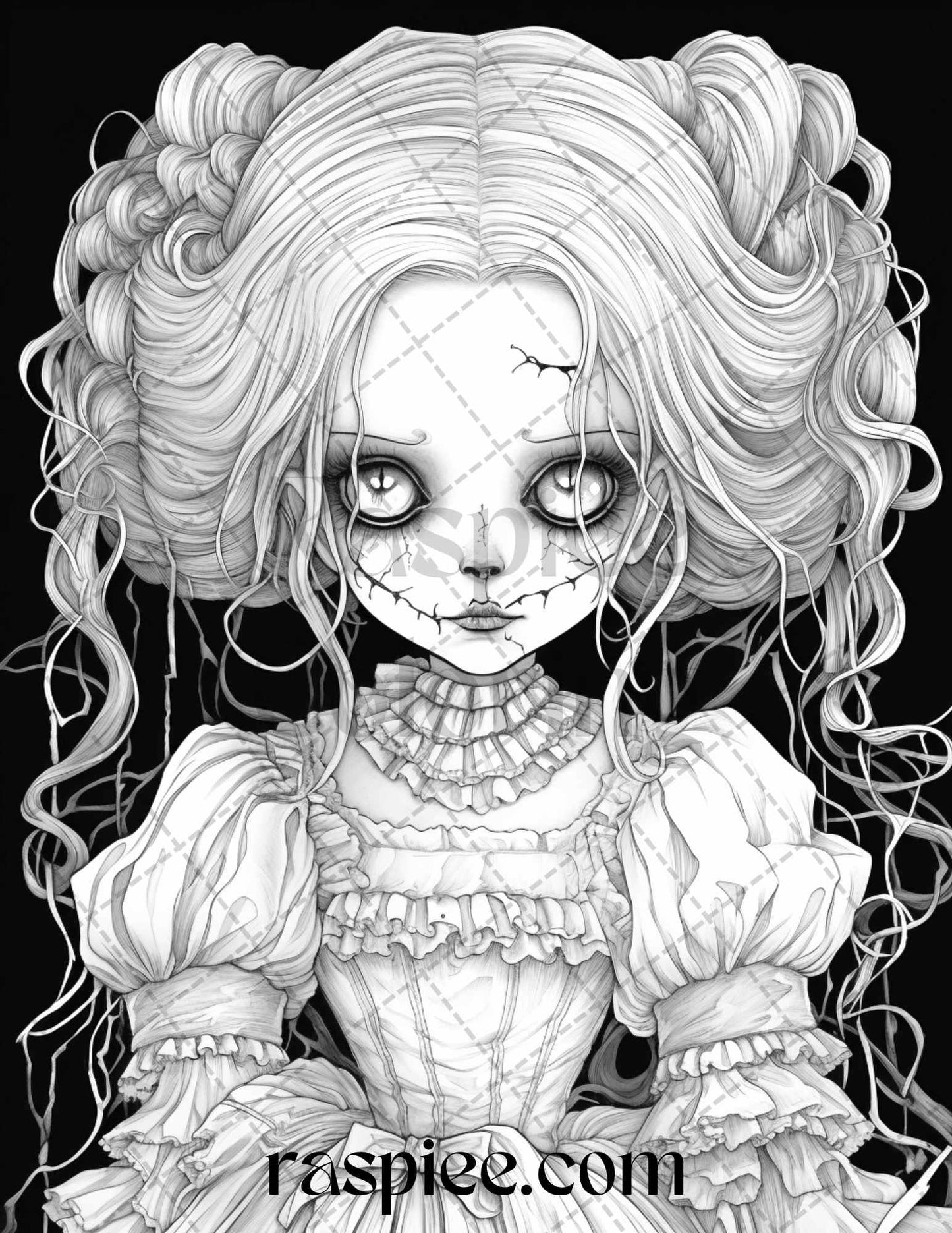 50 Scary Victorian Dolls Grayscale Coloring Pages Printable for Adults, PDF File Instant Download