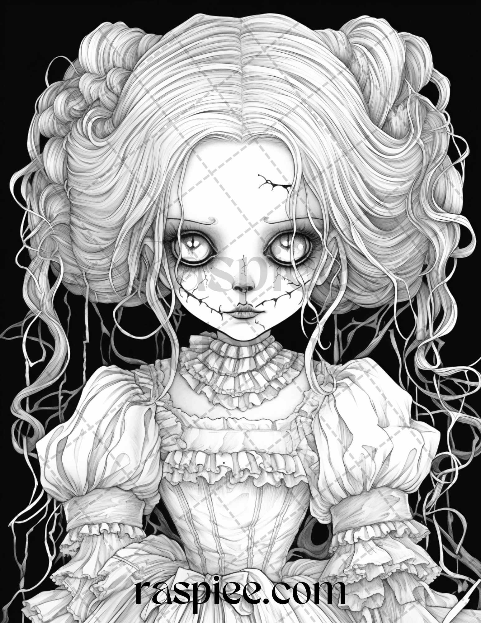 50 Scary Victorian Dolls Grayscale Coloring Pages Printable for Adults, PDF File Instant Download