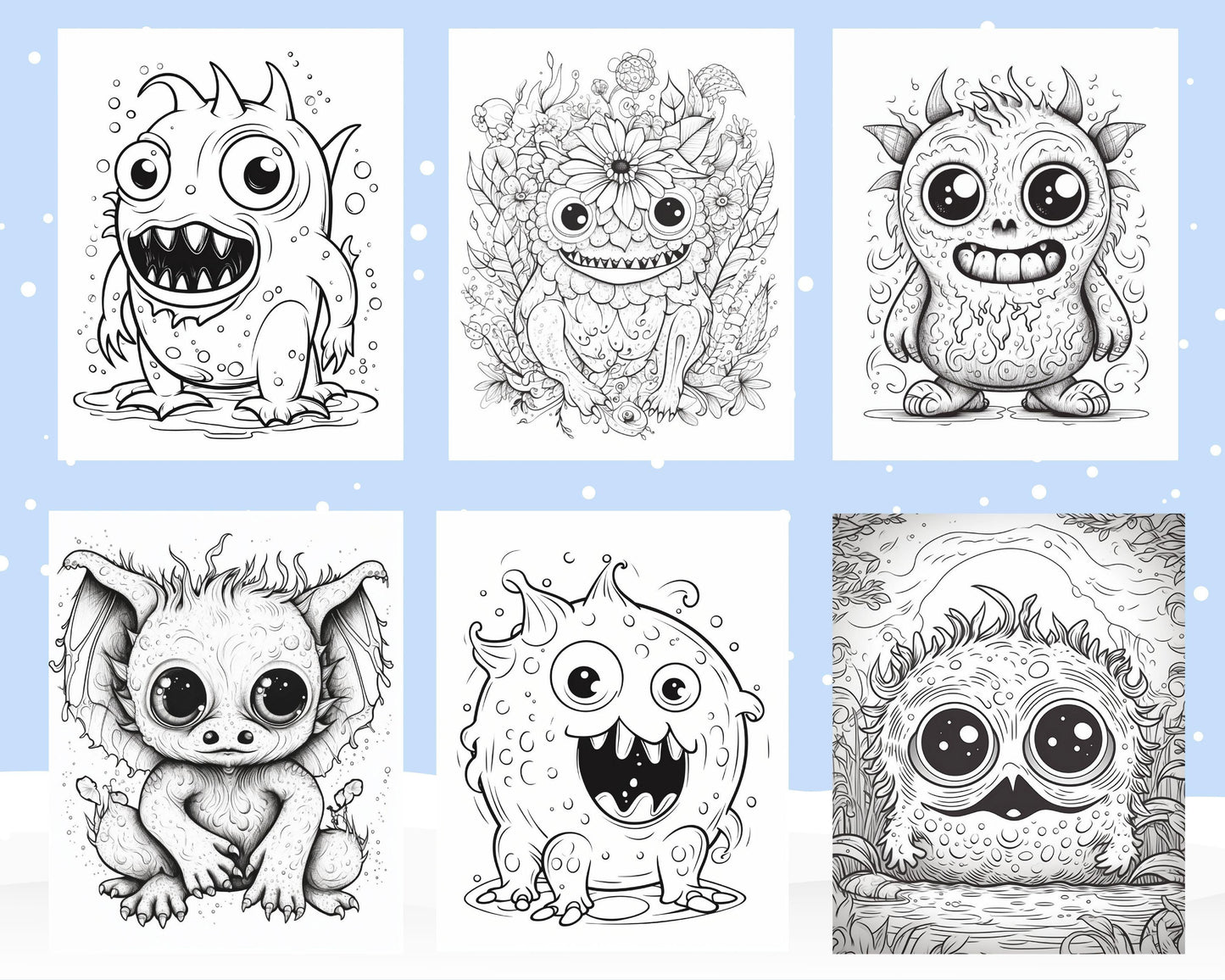 64 Adorable Monster Printable Coloring Pages for Kids, Printable PDF File Instant Download