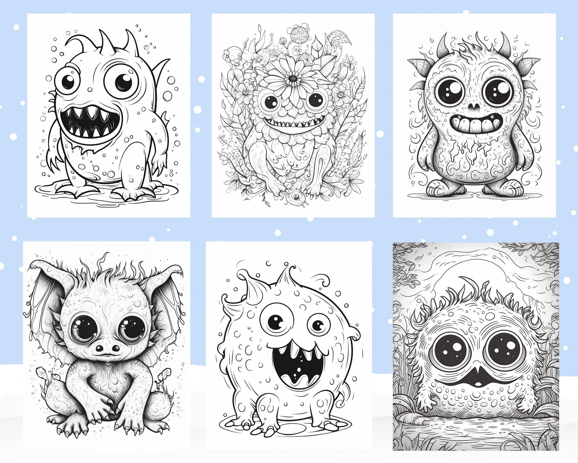 64 Adorable Monster Printable Coloring Pages for Kids, Printable PDF File Instant Download