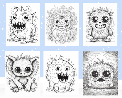 64 Adorable Monster Printable Coloring Pages for Kids, Printable PDF File Instant Download